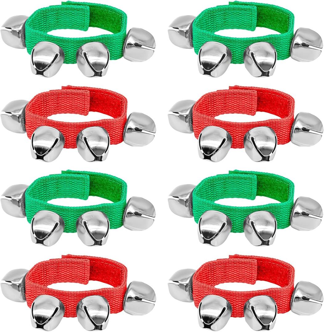8 PCS Christmas Wrist Bells, Wrist Band Jingle Bells Percussion Instruments Musical Rhythm Toys for Chrismtas Party Favors Decorations