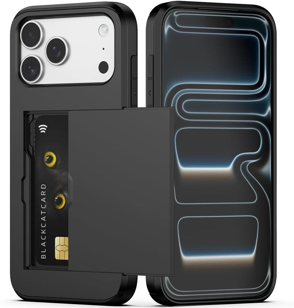 Nvollnoe Compatible with iPhone 17 Pro Max Case with Card Holder Dual Layer Heavy Duty Protective Shockproof Hidden Card Slot Slim Wallet Phone Case for Women&Men 6.9 inch(Black)