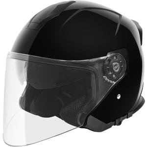 VCAN V88 3/4 Open Face Motorcycle Scooter Helmet ECE & DOT Approved (Large, Gloss Black)