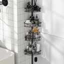 Corner Shower Caddy Tension Pole: Aluminum Shower Caddy Rod with Stainless Steel 4 Tier Adjustable Rustproof Shelves Organizer for Bathroom, 47-121 inch, No Drilling Quick Installation Heavy Duty (Black)