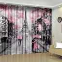 kxry Pink Paris Eiffel Tower Blackout Curtains for Bedroom Living Room French Style Darkening Grommet Curtain 84 Inches Long Window Drapes Treatment Room Decor,2 Panels Set, 42''W x 84''L