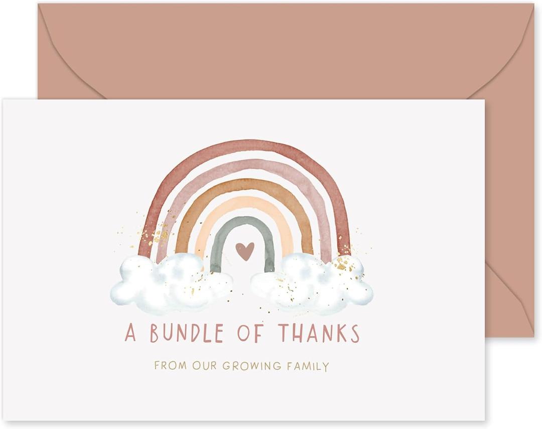 Whaline 50 Pack Baby Shower Thank You Cards Bulk Boho Rainbow Blank Note Cards Greeting Card with Envelopes Stickers Blank Card for Gender Reveal Birthday Fall (6 x 4 In)