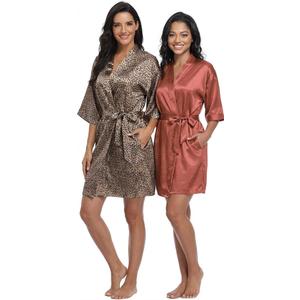 Women's Pure Short Silky Robes Bridesmaid Bride Party Satin Robes Sleepwear 2 pack Medium