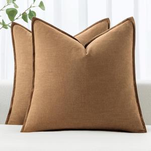 MIULEE Decorative Linen Euro Sham Pillow Covers 24x24 Brown Boho Farmhouse Neutral Couch Throw Pillows for Bed Pack of 2 Accent Modern Pillowcase Sofa Livingroom Home Decor