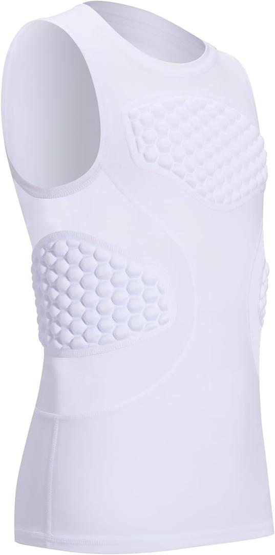 DEVOROPA Youth Boys Football Baseball Padded Compression Shirt Chest Protector Softball Lacrosse Rib Heart Sternum Guard, Medium