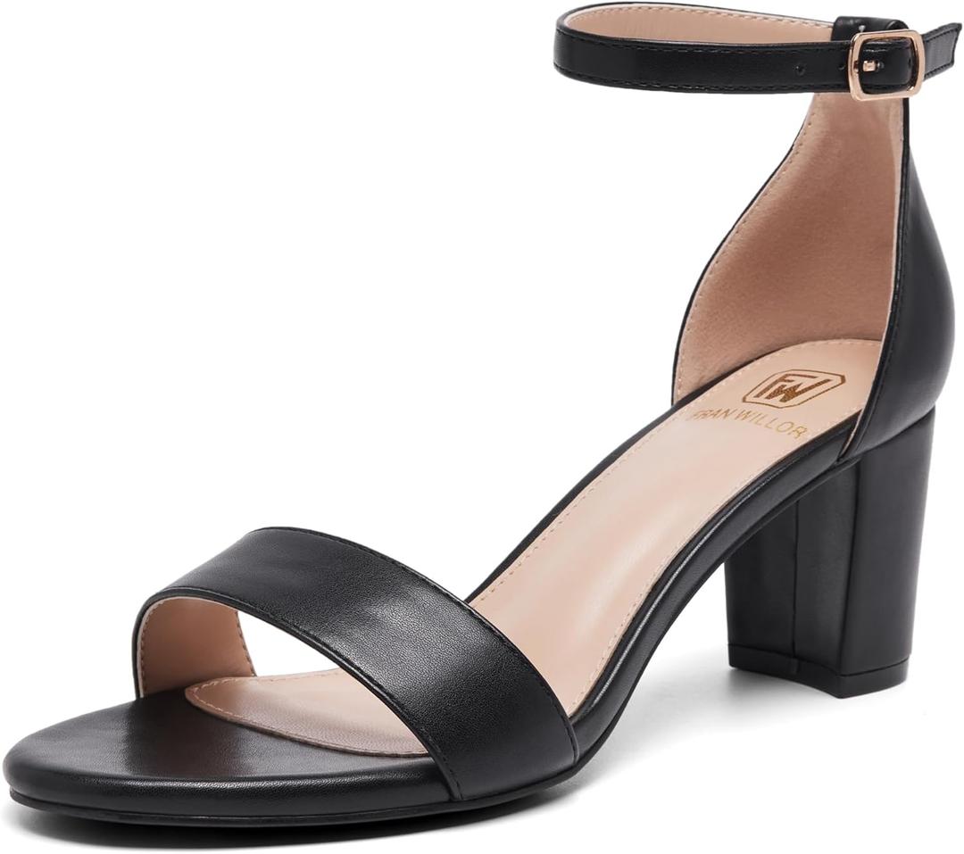 FW FRAN WILLOR Women Open Toe Low Chunky Short Heels Ankle Strap Block Heel Sandals Party Dress Wedding Pump Shoes, Size 39.5