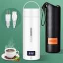 Travel Electric Kettle Portable Small Mini Tea Coffee Kettle Water Boiler, Water Heater with 4 Temperature Control,304 Stainless Steel with Auto Shut-Off & Boil Dry Protection, BPA-Free (White) (missing bag)