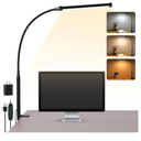 LED Desk Lamp with Clamp, Eye-Caring Clip on Lights for Home Office, 3 Modes 10 Brightness, Long Flexible Gooseneck, Metal, Swing Arm Architect Task Table Lamps with USB Adapter, Black