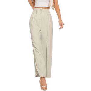 FUNYYZO Wide Leg Pants Women's High Elastic Waisted in The Back Business Work Trousers Long Straight Suit Pants, Off White Medium Short