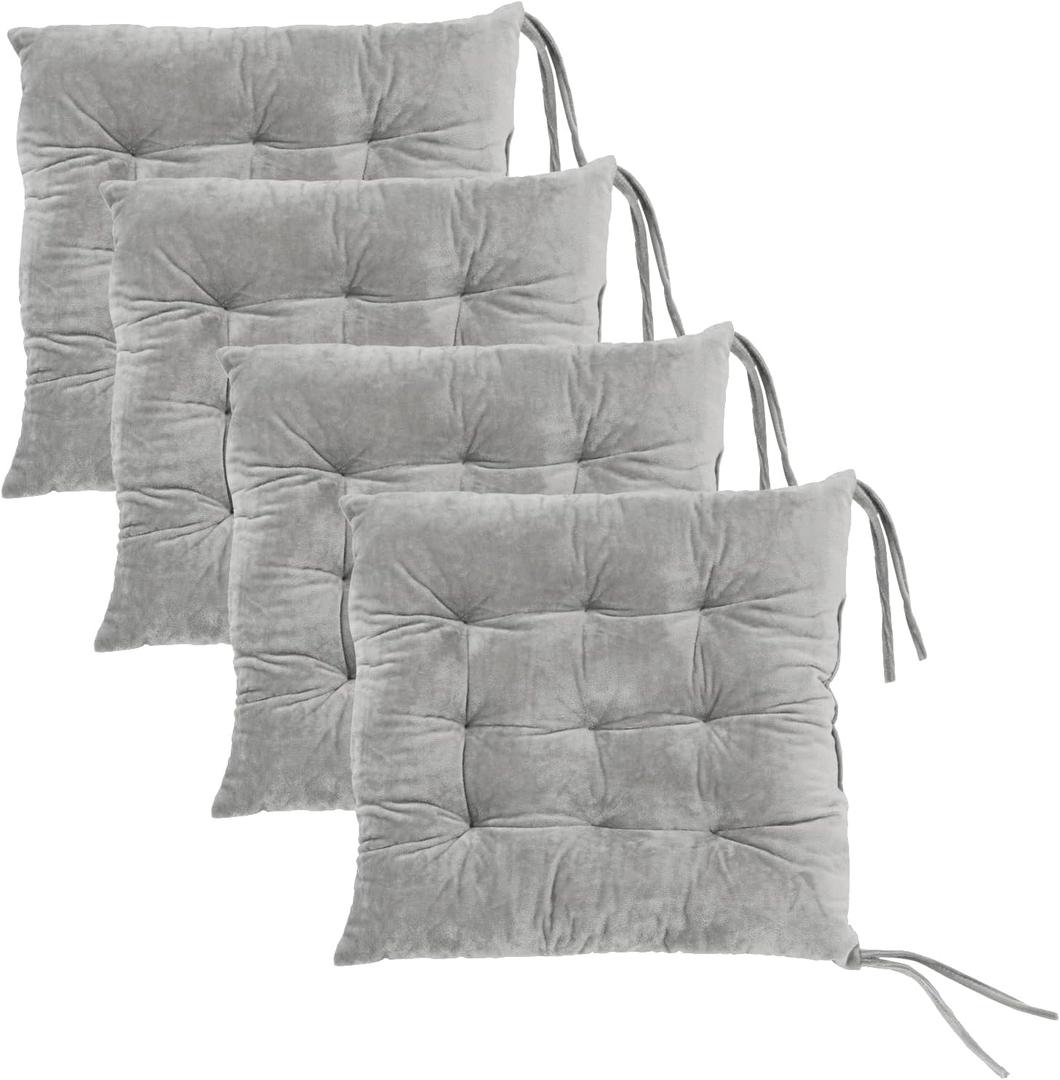 Set of 4 Square Chair Pads Indoor Seat Cushions Pillows with Ties Soft Comfortable Non Slip Chair Mat for Kitchen Dining Office Desk Living Room Outdoor Tatami 15.5" - Gray