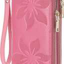 GOIACII Women's Wallet Large Capacity Double Zip Ladies Card Phone Holder RFID Blocking Wristlet Leather (A12 Barbie Pink)