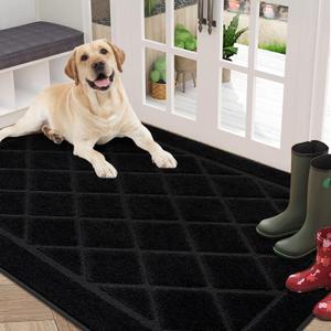 BEQHAUSE Dirt Trapper Door Mat 36" x 60", Doormat Non-Slip Entryway Rugs Washable, Dog Door Mat Stain Resistant and Absorbent Welcome Floor Mat for Front Back Door, Mud Wet Shoes & Paws, Black