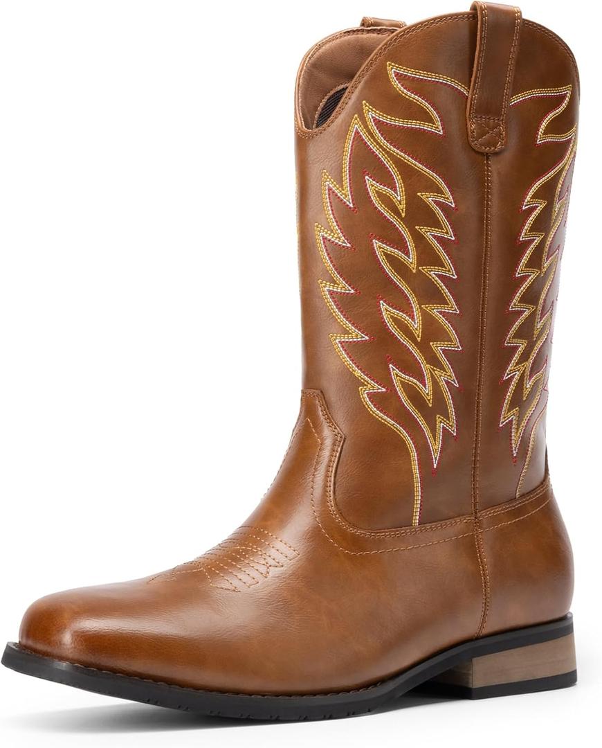 Bruno Marc Cowboy Boots for Men, Slip on Western Boots with Chic Embroidered Durable Short Retro Country Square Toe Boot, 9