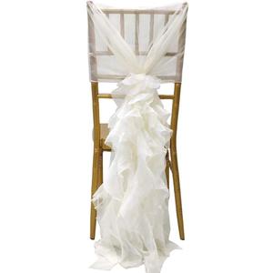 Milk Yarn Chair Cover, Tulle Chair Back Cap Covers for Bridal Shower, Wedding, Baby Shower Decoration Long Tulle High Chair Skirt Slipcovers (Ivory White, 4pcs)