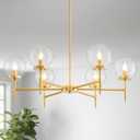 6-Light Golden Glass Bubble Chandelier, Mid-Century Modern Design for Dining Room, Gold Pendant Lighting Fixure for Kitchen, Living Room, Bedroom, 6*E12 Socket, D33.5 inch*H21~50 inch, Large