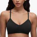 CRZ YOGA Butterluxe Ruched Sports Bras for Women - V Neck Spaghetti Thin Strap Y Back Wireless Padded Yoga Crop Top Size XL, Black 