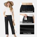 keriffe Linen Casual Pants for Women High Waist Elastic Summer Beach Vacation Outfits with Pockets (Black, M)