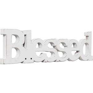 Farmhouse Wood Blessed Sign for Table 15", Hanging Distressed White Wall Decoration, Rustic Blessed Signs for Home Decor, Thanksgiving Christmas Signs Decor for Living Room