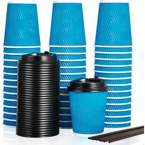100 Count 8 oz Coffee Cups with Lids and Straws, Insulated Ripple Wall Paper Hot Coffee Cups for Home, Office, Hotel, Meetings, Parties
