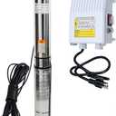 iMeshbean Deep Well Submersible Pump with External Control Box, 1 HP, 115V, 60 Hz, 33 GPM, 305FT Max Head,100FT Power Cord Stainless Steel, 4",Long Life M#010 USA