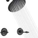 LIWEIKE 2 Handle Shower Faucet Set, Matte Black Two Handles Shower Faucet with 8 Inch Rain Shower Head Shower Faucet Set 2 Knobs, Wall Mounted
