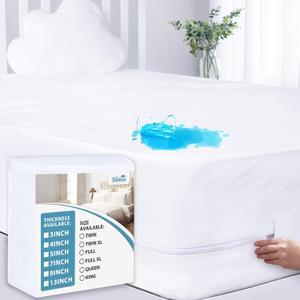 Twin Zippered Mattress Protector Waterproof (4/5/7/9Inches), Low Profile Mattress Encasement & Mattress Cover for Kids, 6 Sides Wrapping Box Spring Cover, Smooth & Breathable