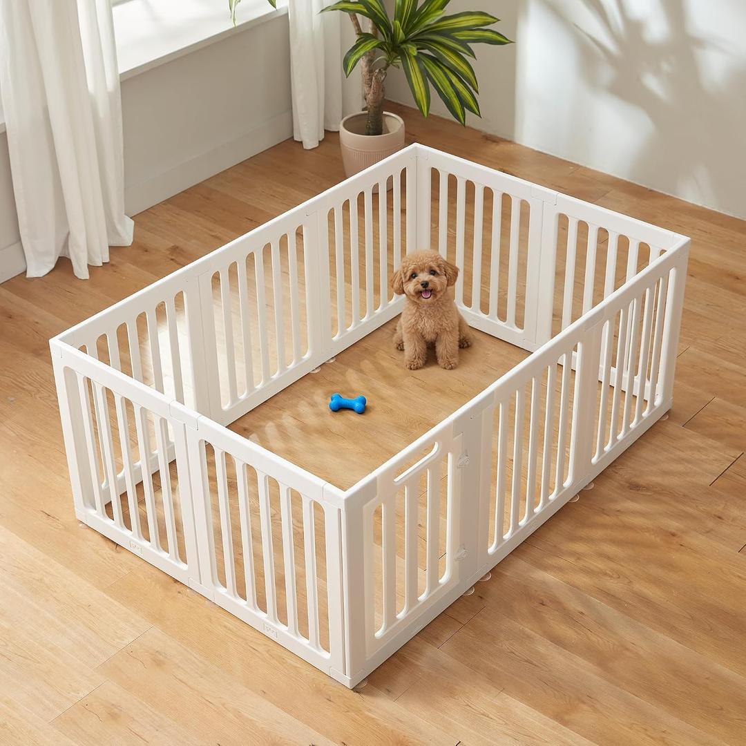 Cozy-Picket Dog Playpen, Decorative Indoor Puppy Fence with Door, Modern Elegant Pet Play Pen Enclosure for Puppies and Small Dogs, 24", 10 Panels, White