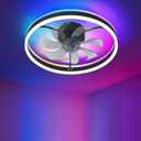 Smart Ceiling Fan with Light, 20'' Low Profile Ceiling Fan for Bedroom, RGB Ceiling Fans Works with Alexa, 4CCT Dimmable Modern Flush Mount Ceiling Fan with Music Sync&66 DIY Color Scenes,Black