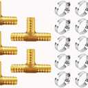 YOUHO 5PCS 5/8 Brass Hose Barb Tee, 3-Way Tee Hose Fitting (5/8" x 5/8" x 5/8" tee Hose Connector)(15pcs Included Hose clamp)