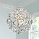 Bestier Silver Modern Pendant Chandelier Crystal Raindrop Lighting Ceiling Light Fixture Lamp for Dining Room Bathroom Bedroom Livingroom 6 E12 Bulbs Required D19 in x H21 in