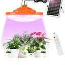 96 LED Solar Grow Lights Battery Powered, Full Spectrum Hanging Grow Light for Indoor Outdoor Plants with Timer, Solar Plant Lamp for Greenhouse with Remote Control, 2 Charging Way, 16.6FT Cord