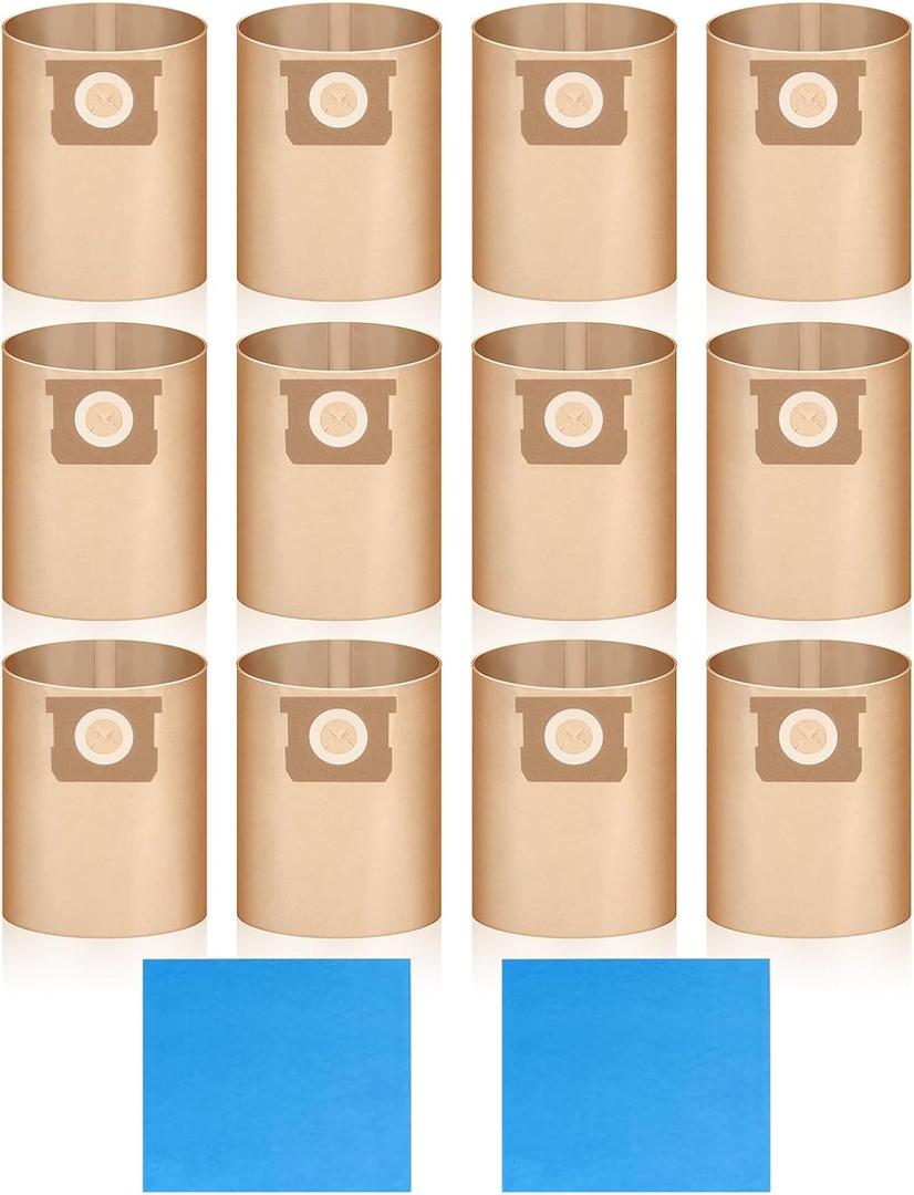 PACK 14(12+2) 19-3100 Shop Vac Bags for Stanley 5-6-8 Gallon Wet/Dry Vacuums Disposable Dust Bags Reusable Filter 19-1500 Combo,12 Pack Disposable Filter Bags and 2 Pack Reusable Filter Bags