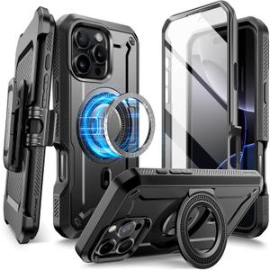 SUPCASE for iPhone 16 Pro Case with Stand (UBPro Mag), [Support MagSafe] [Built-in Screen Protector & Belt Clip] [Military-Grade Protection] Magnetic Phone Case for iPhone 16 Pro 6.3'' 2024, Black