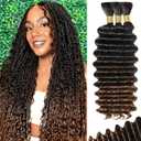 Human Braiding Hair for Boho Braids Human Hair 3 Bundles/Pack 110g 20 Inch Deep Wave Bulk Human Hair for Braiding Curly Knotless 12A Brazilian Virgin Ombre #T1B/30