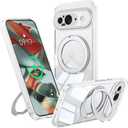 360 Spin Magnetic Stand Case for Google Pixel 9 Fit for MagSafe & Pixelsnap Cover with Ring Holder No-Yellow Crystal Clear Camera Protection Phone Google Pixel 9 Case - Clear