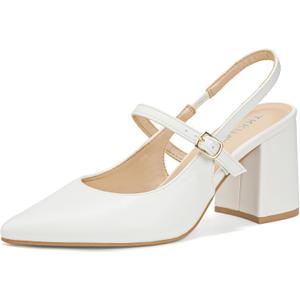 TKKUA Women's Pointed Toe High Heels, Chunky Heel with Ankle Strap, for Wedding, Party, Prom, Dress (White PU, Adult, Women, 9.5, Numeric, US Footwear Size System, Medium)