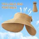 Beach Sun Hats for Women, Wide Brim Visor Hats of Paper Straw, Adjustable, Packable Ponytail Hats Floppy, for Beach Fishing Gardening Golf Hiking, Khaki (Beige)