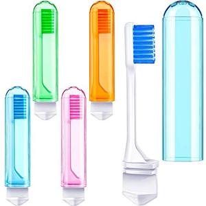 Patelai 4 Pieces Travel Toothbrush Set, Soft Bristle Mini Foldable Tooth Brush with Case, Individually Wrapped Small Portable Travel Size Toiletries Stuff for Camping (Bright Color)