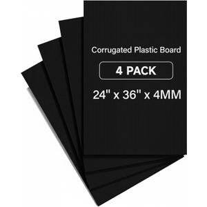 24" x 36" Corrugated Plastic Board, 4MM Thick Thick Blank Poster Board, Waterproof Coroplast Sheets, Black Corrugated Plastic Sheets, 4 Pack