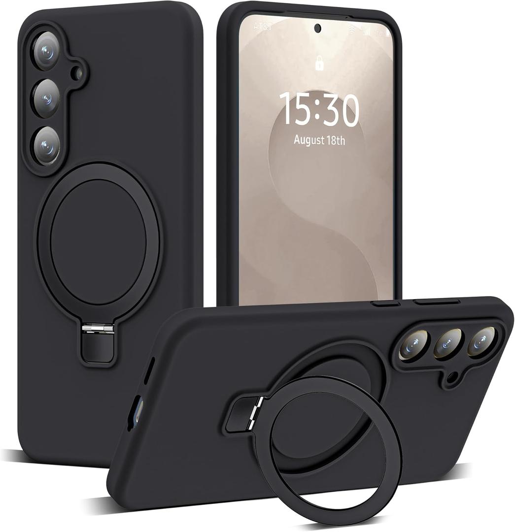 SKYLMW for Samsung Galaxy S25 Plus Case with Magnetic Invisible Stand [Compatible with Mag-Safe] Military Drop Tested [Full Camera Protection] Silicone S25 Plus Case for Women Men 6.7'', Black