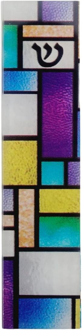 Rite Lite Stained Glass Art Glass Mezuzah Cover Handcrafted Abstract Design, Colorful Home Decoration Easy Mounting Tape for Hanging on Door or Wall, Vibrant and Artistic Mezuzah for Your Entryway