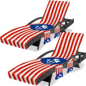 Lounge Chair Towel Cover, Beach Chair Covers (Pack of 2), Striped Lounge Chair Towels with Fitted Top Pocket for Garden Courtyard Outoor Loungers, 85 x 30 in,Striped Red
