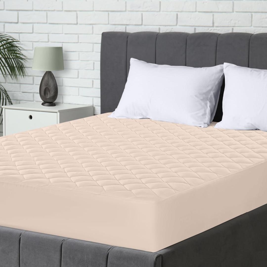 Quilted Mattress Protector 47x72 Inch, Fitted Mattress Topper, Deep Pocket Mattress Cover  (Beige)  