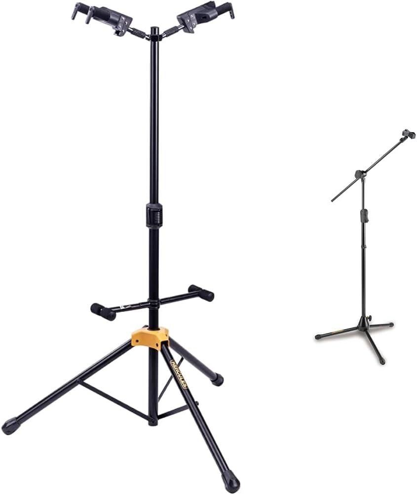 Hercules Stands GS422B Dual Guitar Stand with MS533B Hideaway Boom Microphone Stand Bundle