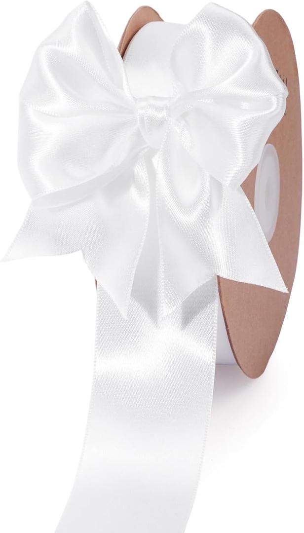LaRibbons 1 1/2 Inch 50 Yard Double Faced Satin Ribbon,White Satin Craft Fabric Ribbon for Gift Wrapping Floral Bouquets Wedding Party Decoration