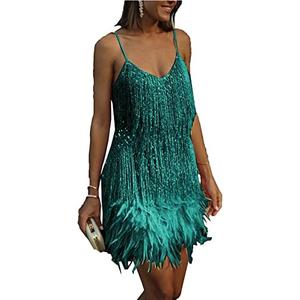 ECDAHICC Women’s Dresses Flapper Dresses 20s Gatsby with All-Over Fringe Mini Dresses, L