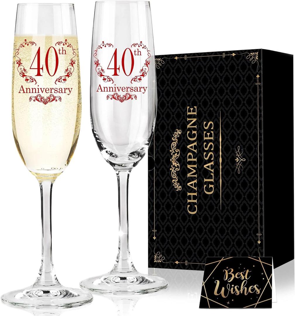 Hexagram 40th Anniversary Champagne Flutes Gift, 40th Anniversary Couple Gifts for Husband, Anniversary's Wedding Gift for Parents, 40 Year Anniversary's Decorations Champagne Glasses Set of 2