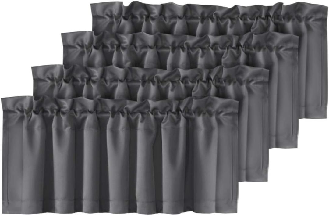 H.VERSAILTEX Blackout Valances for Windows,Kitchen Valance Curtains for Living Room/Bedroom/Bathroom Short Window Privacy Rod Pocket, 4 Panels 52" W x 18,Charcoal Gray