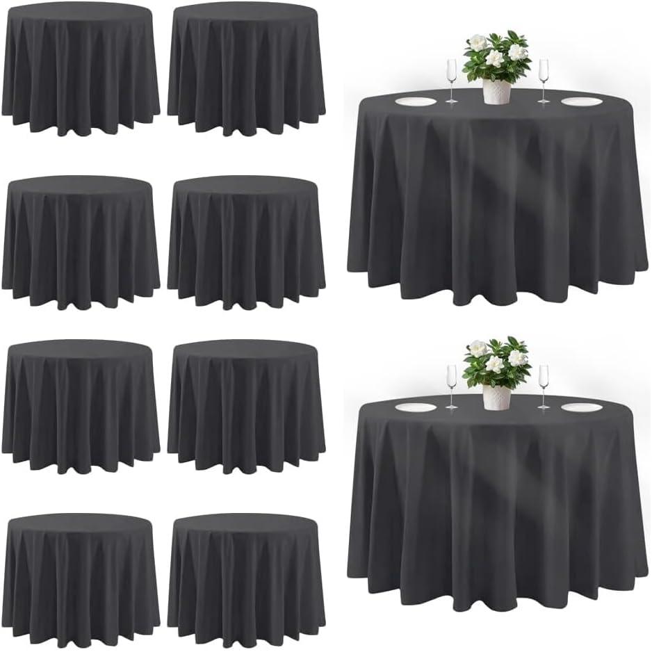 Cuckan 120 Inch Round Tablecloth, 10 Pack Black Stain Resistant and WrinkleFree Polyester Table Cover for Wedding, Banquet, Party, Restaurant