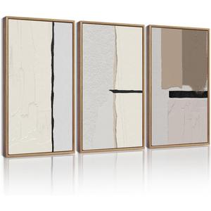 KUVIOKE Neutral Abstract Framed Wall Art Beige Mid Century Textured Wall Decor Minimalist Modern Illustrations Art Print Home Decor 16x24in (Natural Framed)